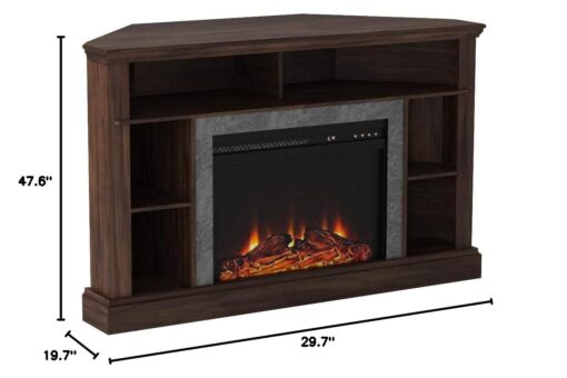 Ameriwood Home Overland Corner Fireplace TV Stand for TVs up to 50 Inch, Replaceable Electric Fireplace Insert Heater, Remote Control, Timer, Realistic Log and Flame Effect, Espresso - Image 2