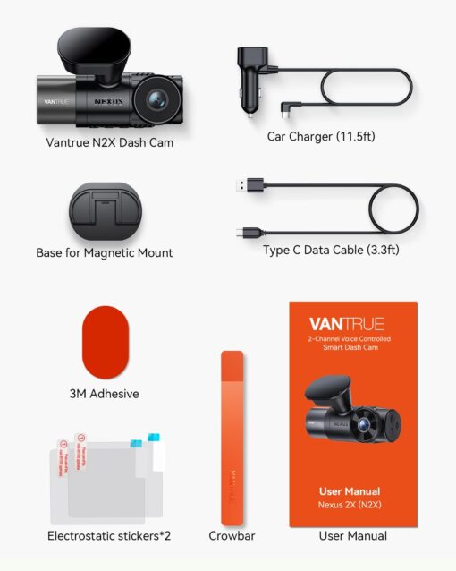 Vantrue N2X 2.7K Uber Dash Cam Front and Inside, 5G WiFi Dual Dash Camera for Car with HDR IR Night Vision, STARVIS 2, GPS, 2.5K/60FPS, LTE Support, 24/7 Parking Mode, Voice Control, Support 512GB Max - Image 2