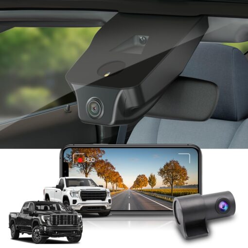 Fitcamx 4K Dual Dash Cam for 2020-2024 GMC Sierra 1500 2500HD 3500HD has Auto-Dimming (HD2-4925), OEM Look, Front 2160P+Rear 1080P Video, Loop Recording, WiFi&APP, G-Sensor, Easy to Use, 128GB Card