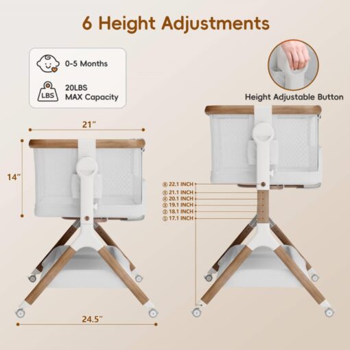 STARMONS Bassinet Bedside Sleeper, Rocking Bassinet for Baby, 3 in 1 Crib with 6 Adjustable Height,Breathable Mesh and Lockable Wheels, Baby Must Haves for Newborns - Image 7
