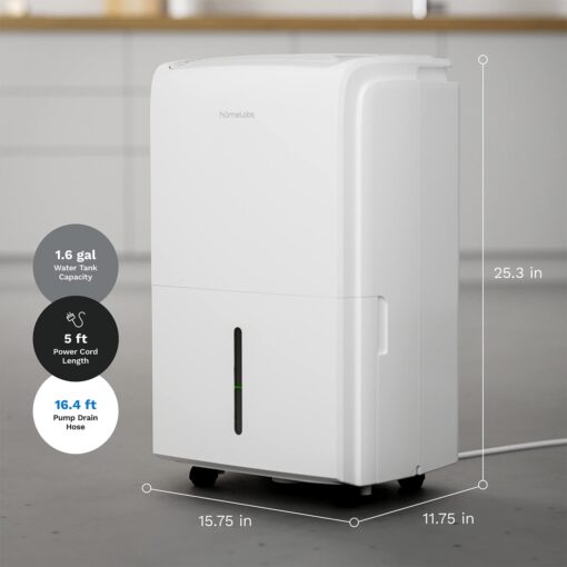 hOmeLabs 3500 Sq. Ft. Dehumidifier with Pump - Ideal for Medium to Large Rooms and Home Basements - Powerful Moisture Removal and Humidity Control - 40 Pint Capacity - Image 7