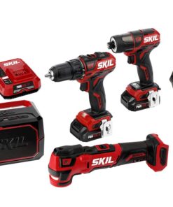 SKIL 5-Tool ComboKit: PWRCore 12 Brushless 12V Drill Driver, Impact Driver, Oscillating MultiTool, Area Light and Bluetooth Speaker, Includes Two 2.0Ah Lithium Batteries and PWRJump Charger - CB736801