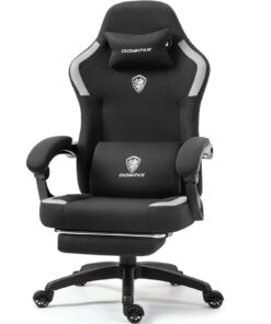 Dowinx Fabric Gaming Chair with Pocket Spring Cushion,Breathable Computer Chair with Massage Lumbar Support and Footrest,High Back Game Office Chair for Adult,Black