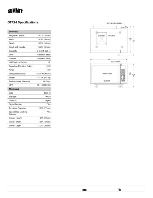 Summit 24” Over The Range Microwave, 0.9 cu.ft. Built In Microwave, Stainless Steel- OTR24 - Image 4
