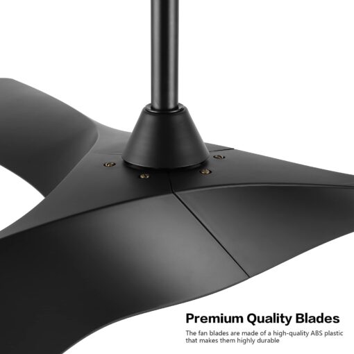 WINGBO 52" DC Ceiling Fan with Lights and Remote, Matte Black Ceiling Fan, 3 Curved ABS Blades, 6-Speed Reversible DC Motor, Modern Ceiling Fan for Kitchen Bedroom Living Room, ETL Listed - Image 3