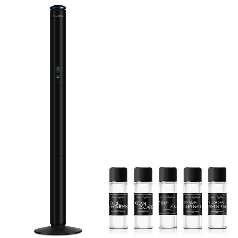 Waterless Scent Diffuser Starter Kit - 2000 Sq Ft Coverage, Luxury Hotel Scent Diffuser, Diffusers for Essential Oils Large Room, Included 5 Scent Oils, Remote Control, Black, 40In