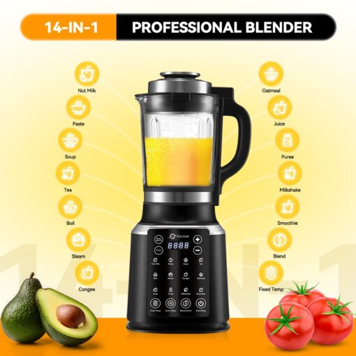 ASH01-B Blenders for Kitchen with Heating, 1200W Adjustable 26000-60000RPM High Speed Food Processors, Black Professional blender with Keep Warm 14 Functions Auto Clean for Smoothies Soups Sauces more - Image 6