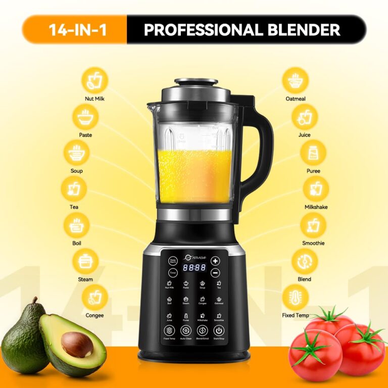 ASH01-B Blenders for Kitchen with Heating, 1200W Adjustable 26000-60000RPM High Speed Food Processors, Black Professional blender with Keep Warm 14 Functions Auto Clean for Smoothies Soups Sauces more - Image 6