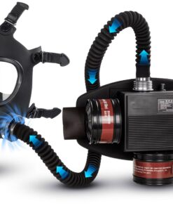 PAPR Respirator System Powered Air Purifying Respirator Kit for Gas Mask Supplied Air Respirator Blower with 3Pcs 40MM Filters for Tactical Spray Painting Vapors Chemicals Easy to Clean and Maintain