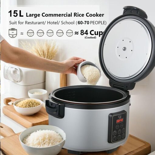15L Commercial Rice Cooker & Warmer (84 Cup Cooked, 15.8 QT) Smart Large Rice cooker 6 Rice Cook Functions 24-Hr Delay Timer | LED Display | Auto Keep Warm | Non-Stick Inner Pot - Image 7