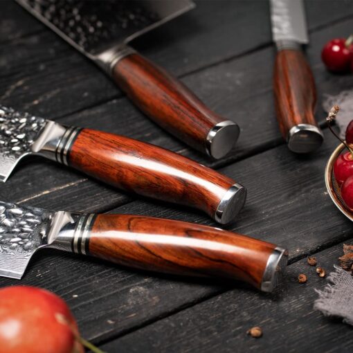 YARENH Cleaver Knife Set with Magnetic Block, Damascus Stainless Steel,73 Layers, 5 Piece Professional Sharp Kitchen Knife Set for Chef, Full Tang, Sandalwood Wood Handle - Image 4