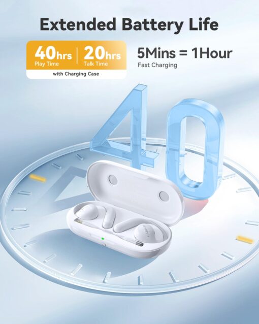 EMEET Airflow Open Ear Headphones with Mic, Bluetooth 5.3 Wireless Headsets with Detachable Microphone, ENC Noise Cancelling, Multipoint Pairing, Bluetooth Headset for Work, Home, Office（White） - Image 3