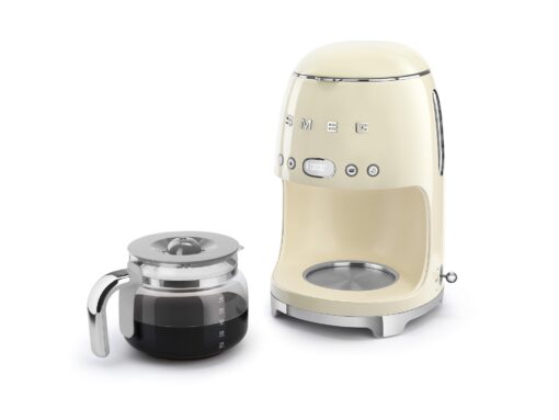 Smeg 50's Retro Style Aesthetic Drip Coffee Machine with 10 Cup Glass Carafe, Auto Start Feature, Keep Warm Plate, and Two Coffee Strength Settings (Cream) - Image 3