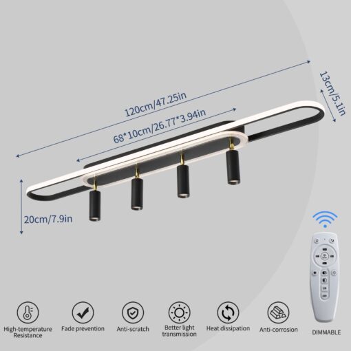Modern LED Ceiling Light 6-Light track light Spotlight Frosted Black Geometric Ceiling Light Lighting Fixture Dimmable Remote Control Living Bedroom Kitchen Dining Room Fixture - Image 2