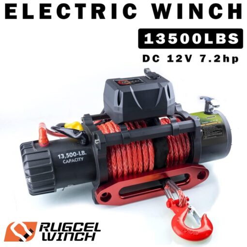 RUGCEL WINCH 13500lb Waterproof Electric Truck Winch 12V Synthetic Rope Jeep Winch with Hawse Fairlead,Wired Handle and 2 Wireless Remote,for Trailer and Wrangler in Car Lift - Image 8