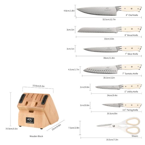 NANFANG BROTHERS Damascus Knife Sets, 10 Pieces for Kitchen with Block, Kitchen Knife Set with Block, ABS Ergonomic Handle for Chef Knife Set and Kitchen Shear - Image 7