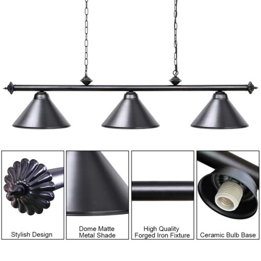 Wellmet 3 Light Pool Table Light, Vintage Retro Kitchen Island Pendant Light with Matte Black Shade, Modern Industrial Chandelier - Image 8