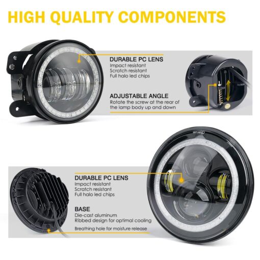 Xprite 7" Inch RGB Halo LED Headlights & 4" Fog Lights Led Combo Headlamp Assembly Dual Controlled RGB Light Kits Compatible with 2007-2018 Jeep Wrangler JK JKU, DOT Approved - Image 3