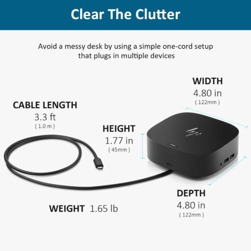HP Docking Station for Laptop Dual Monitor and Charging Bundle - HP USB-C G5 Dock with 120W AC Adapter, HDMI & DP Cable & USB-C Cable - Image 3