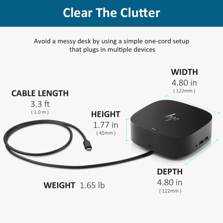 HP Docking Station for Laptop Dual Monitor and Charging Bundle - HP USB-C G5 Dock with 120W AC Adapter, HDMI & DP Cable & USB-C Cable - Image 3