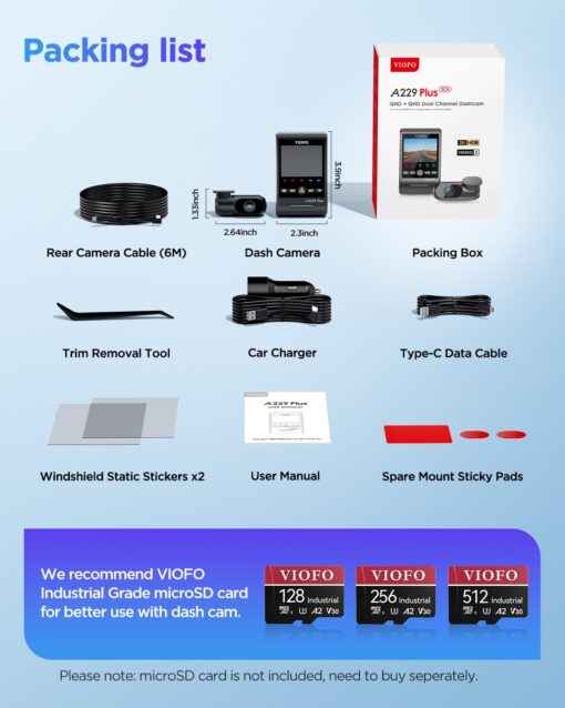 VIOFO A229 Plus Dash Cam Front and Rear, Dual STARVIS 2 Sensors, 2 Channel HDR, 1440P+1440P Voice Control Car Dash Camera, 5GHz Wi-Fi, Support 512GB Max, Voice Control, Ultra-Precise GPS - Image 2