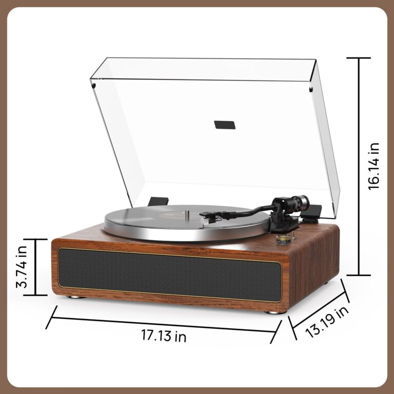 Turntable Record Player with Built-in Speakers, Vinyl Record Player Support Bluetooth Playback Auto Stop 33&45 RPM Speed RCA Line Out AUX in All-in-one Belt-Drive Turntable for Vinyl Records - Image 2
