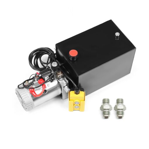 Nakkaa 12V DC Hydraulic Power Device 8 Quart/ 10 Quart/ 13 Quart Hydraulic Dump Trailer Pump for Lifting and Lowering Dump Trailer Trucks Single/Double Acting (13 Quart Single)