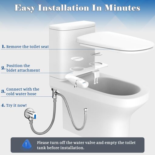 Ultra-Slim Bidet Attachment for Toilet Dual Nozzles Feminine & Rear Wash Bidet Toilet Seat Attachment Non Electric Self Cleaning Fresh Cold Water Toilet Bidets Spray Jet Easy Install (Silver) - Image 3