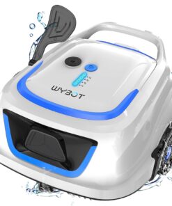 WYBOT A1 Cordless Robotic Pool Cleaner, Automatic Pool Vacuum with 120 Mins, Double Filters, LED Indicator, Fast Charging, Ideal for Above Ground Flat Pools - White Blue