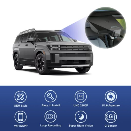 Fitcamx 4K Dash Cam Suitable for Hyundai Santa Fe 2024 2025 (Part No#P6000) SE SEL Limited Calligraphy XRT, OEM Look, UHD 2160P Video, WiFi & APP, Loop Recording, G-Sensor, Easy to Install, 64GB Card - Image 5