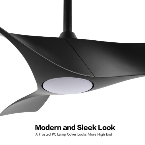 WINGBO 52" DC Ceiling Fan with Lights and Remote, Matte Black Ceiling Fan, 3 Curved ABS Blades, 6-Speed Reversible DC Motor, Modern Ceiling Fan for Kitchen Bedroom Living Room, ETL Listed - Image 4