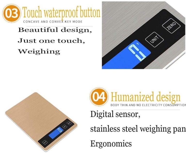 ZOCWJK Electronic Scales Digital Kitchen Weighing Scales - Waterproof Slim Colourful Design Electronic Cooking Appliance Scales(Gold-5kg/1g - Image 5