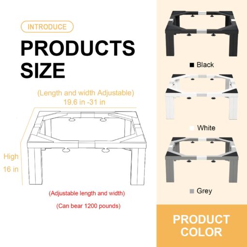 I'Ezonk Full size Heavy duty all steel Laundry Pedestal, 16" Height Washer and Dryer Pedestals, Adjustable Universal washing machine stand and Ice maker stand(Grey) - Image 7