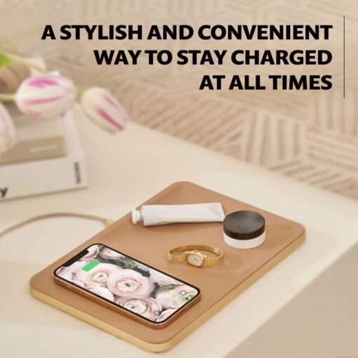 Courant CATCH:3 Classics - Italian Leather Wireless Charging Station and Valet Tray (Saddle) - Compatible with iPhone 16, 15, 14, 13, 12, 11, Galaxy S24, S23, S22, S21, S20, Note, AirPods, AirPods Pro - Image 4