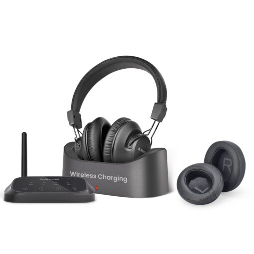 Avantree HT5009 Plus with Extra Ear Pads Bundle: Wireless Headphones for TV Watching with Bluetooth Transmitter & Charging Dock, Long Range, Low Latency, Pass-Through Support, and Clear Voice Mode