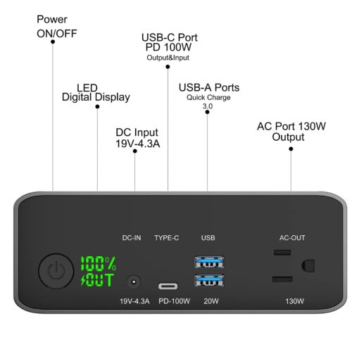 Krisdonia Power Bank with AC Outlet, Portable Laptop Charger Battery Bank USB C 100W Fast Charging, 80000mAh/296Wh Power Station External Battery Pack 130W/110V for Outdoor Camping Home Office - Image 3
