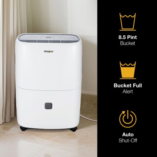 Whirlpool Energy Star 23-Pint Portable Dehumidifier with Auto-Shutoff and Timer, Home Dehumidifier and Moisture Absorber For Basement, Garage, Living Room in White - Image 6