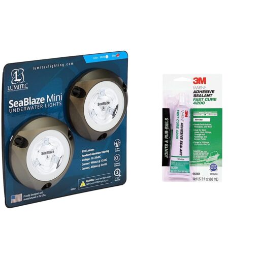 Lumitec SeaBlaze Mini LED Surface Mount Underwater Boat Light, 2 Per Pack, Blue - 101246 & 3M Marine Adhesive Sealant Fast Cure 4200 (05260) – Semi-Permanent Flexible Adhesive Sealant 3 Ounces