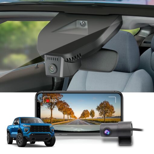 Fitcamx Front 2160P+Rear 1080P Dash Cam Adapts for GMC Canyon 2023-2025 AT4 AT4X Elevation Denali (Has Auto-Dimming), OEM Look, Dual Loop Recording, WiFi & APP, G-Sensor, Easy to Use, 128GB Card