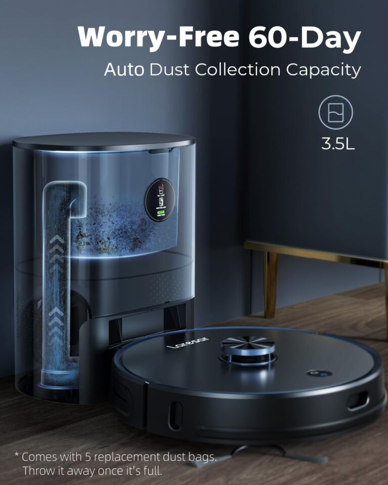 Laresar Robot Vacuum and Mop Combo, 3 in 1 Robotic Vacuum with 3.5L Self Emptying Station, Equipped with Lidar Navigation,Smart App Control, for Pet Hair/Floors/Carpets, L6 Pro, Black - Image 8