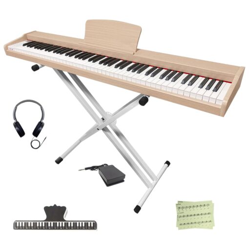 Longeye Piano Keyboard 88 Keys Wooden Electric Piano Semi Weighted Digital Piano for Beginner & Professional with Piano Stand, Music Rest, Headphones MOLD2 Oak beige