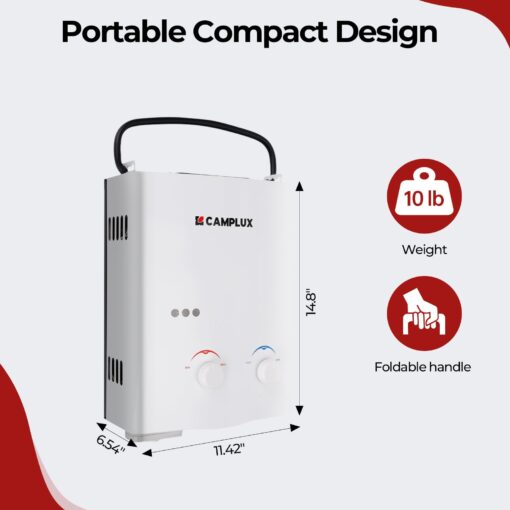 CAMPLUX 5L 1.32 GPM Outdoor Portable Propane Gas Tankless Water Heater With 1.2 GPM Water Pump - Image 7