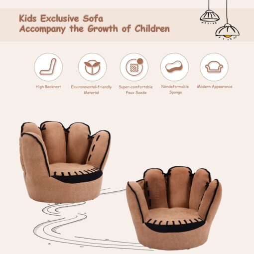 Costzon Kids Couch with Solid Wood Frame & Baseball Glove Design, Children Armchair for Play Room, Nursery, Kindergarten, Kids Room, Gift for Boys & Girls (Brown) - Image 3
