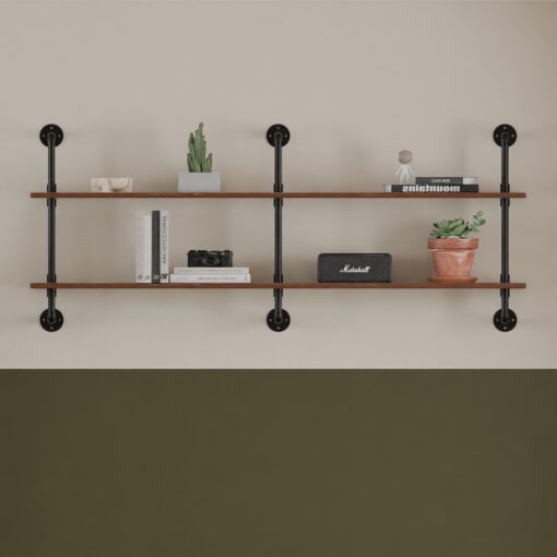 HDDFER Floating Shelves Wall Bookshelf Industrial Pipe Shelving Shelves Real Wood Planks 70 inch Rustic Wall Shelves Hanging Bookshelves Farmhouse Kitchen Bar Shelving - Image 4