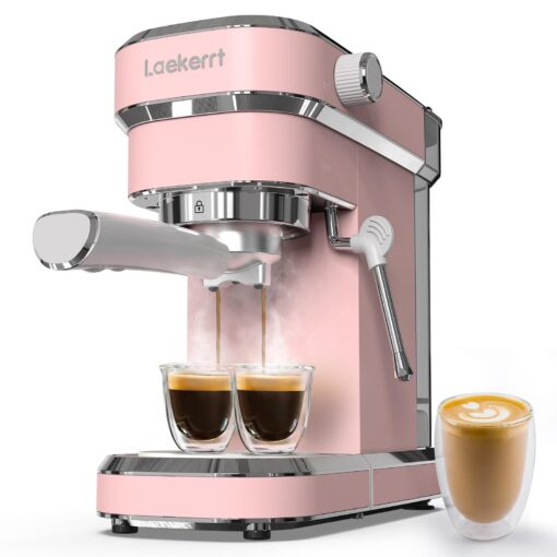 Laekerrt Professional Espresso Machine 20 Bar, Espresso Maker with Milk Frother Steam Wand, Stainless Steel Home Coffee Machines for Cappuccino and Latte, Gift for Women Wife Daughter or Mom, Pink