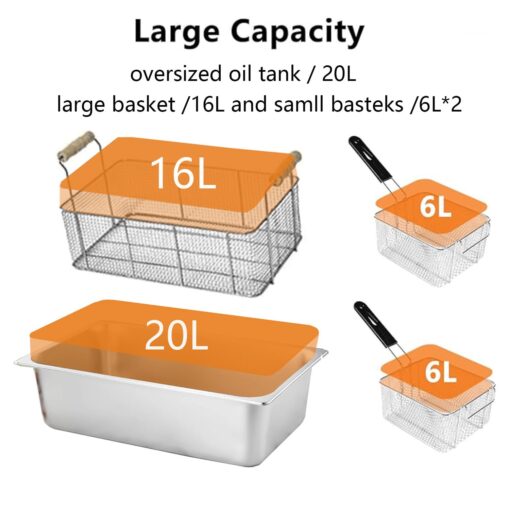 Commercial Deep Fryer with Baskets, 3400W 12.7QT/12L Thickened Stainless Steel Countertop Electric Oil Fryer, Large Capacity with Temperature Control (12L Pro) - Image 7