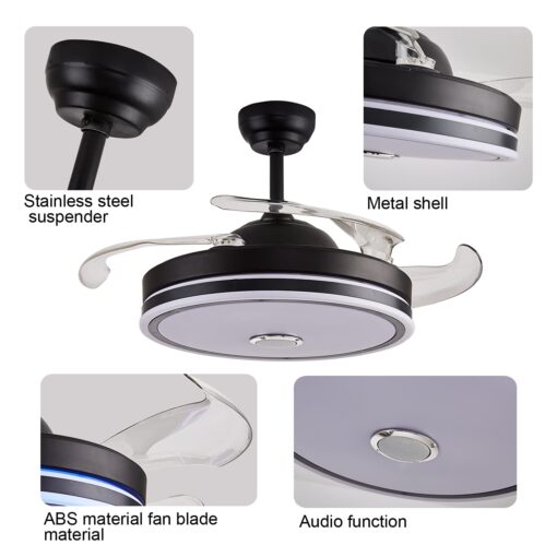 Defloorlight Black 48" Ceiling Fan with Light, Fandelier, Invisible Chandelier, Bluetooth Speaker, RGB Color Changing Remote Control for Living Room/Bedroom, Music, Modern Design - Image 5