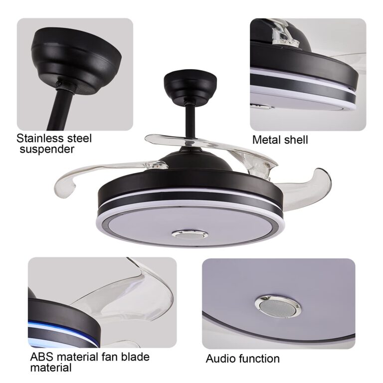 Defloorlight Black 48" Ceiling Fan with Light, Fandelier, Invisible Chandelier, Bluetooth Speaker, RGB Color Changing Remote Control for Living Room/Bedroom, Music, Modern Design - Image 5
