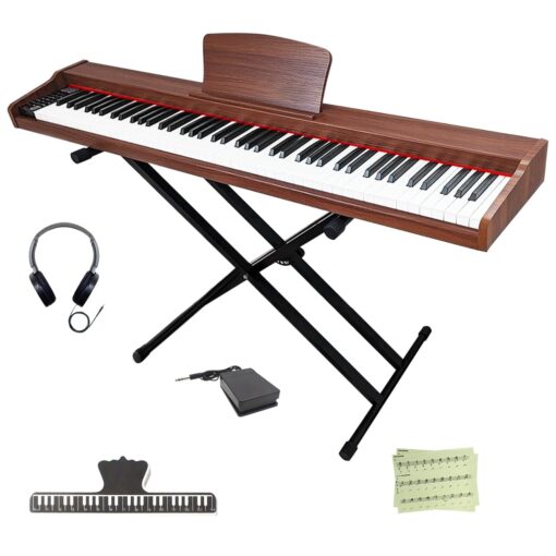 Longeye Piano Keyboard 88 Keys Wooden Electric Piano Semi Weighted Digital Piano for Beginner & Professional with Piano Stand, Music Rest, Headphones MOLD2 Walnut