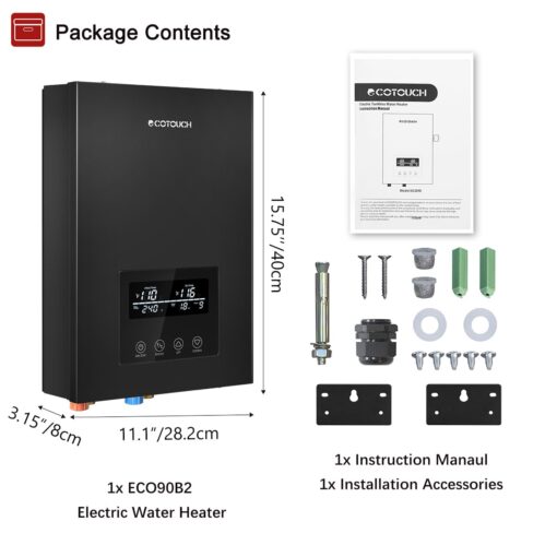 Tankless Electric,ECOTOUCH 9KW 240V On Demand, Self-Modulating Instant Hot Water Heater ECO90 Black - Image 3